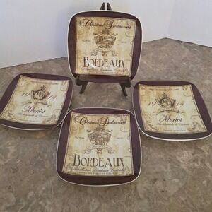 Chateau Deslauriers & Henri Guillard Plates Bordeaux Merlot Wine Decor‎ Set